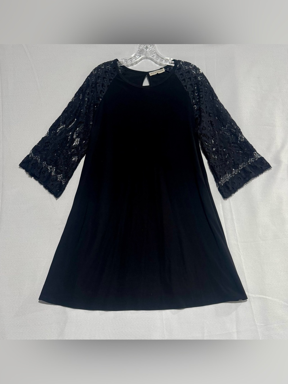 Black Midi Dress with Lace Three-Quarter Sleeves